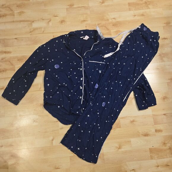 Victoria Secret Star & Moon Pajama Set  Long Sleeve & Pants Blue XS Modal Blend - Picture 2 of 7